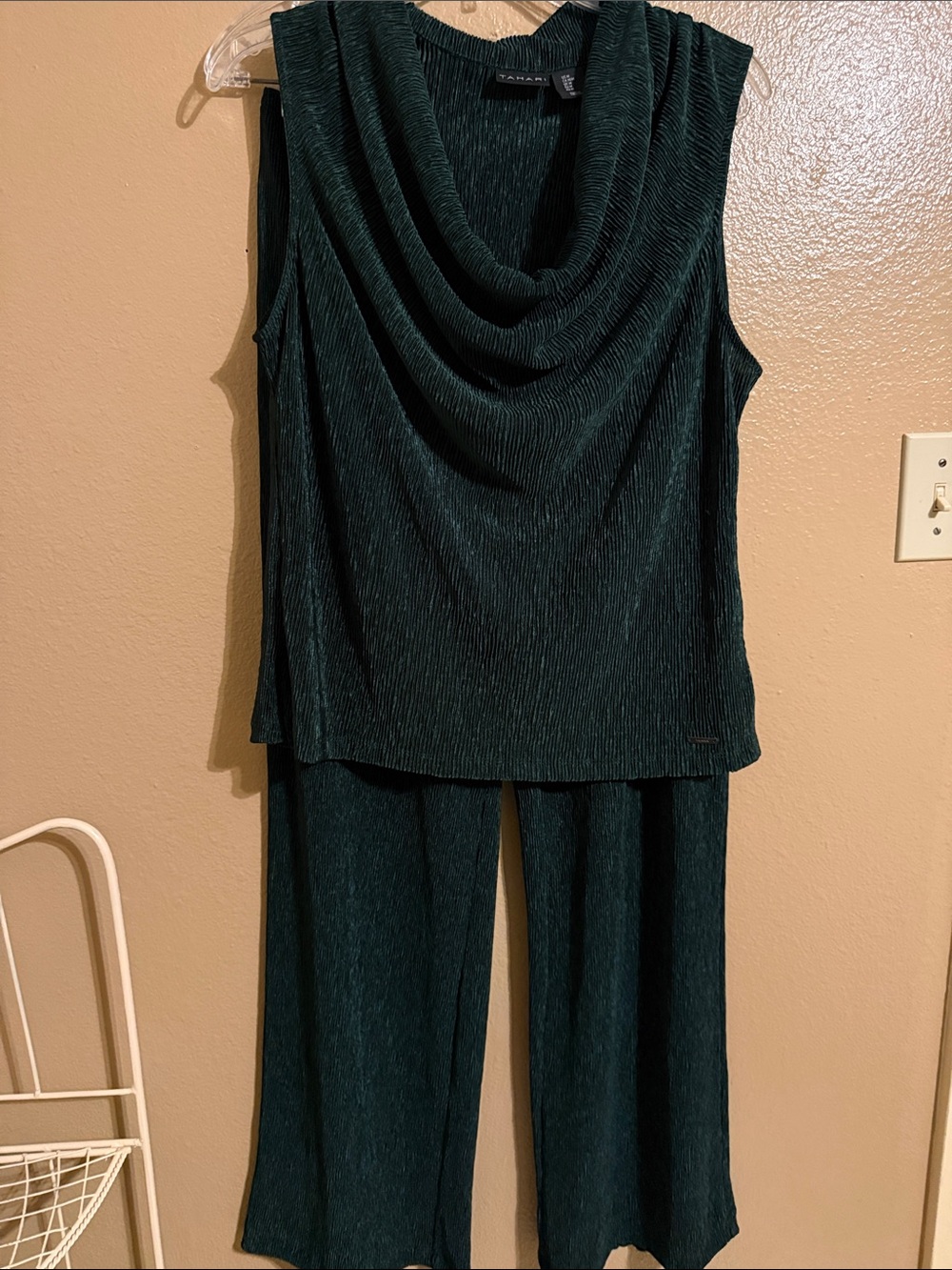 Tahari ASL Deep Green Sleeveless Draped Neck Wide-Leg Jumpsuit
